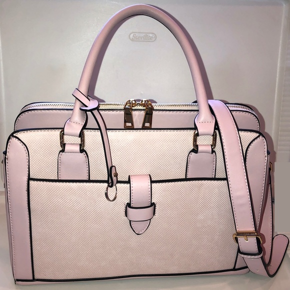 🎉2xHP🎉 VEGAN LEATHER Satchel Snake Skin Center Zip Handbag Pink + Gold Hardware - Picture 2 of 16